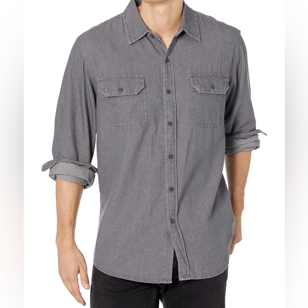 WRANGLER Men’s Authentics Long Sleeve Classic Button Down Gray Small Western